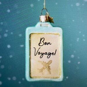 ❤️ ANTHROPOLOGIE GLASS BON VOYAGE LUGGAGE TAG ORNAMENT NEW